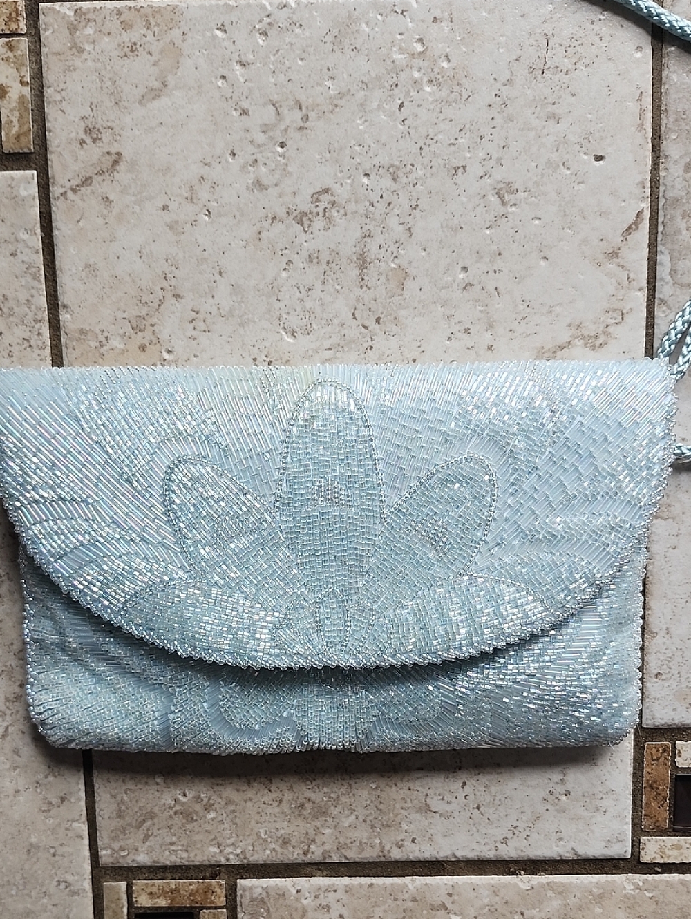 Vtg Carla Marchi Beaded Light Blue Floral Shoulder Bag